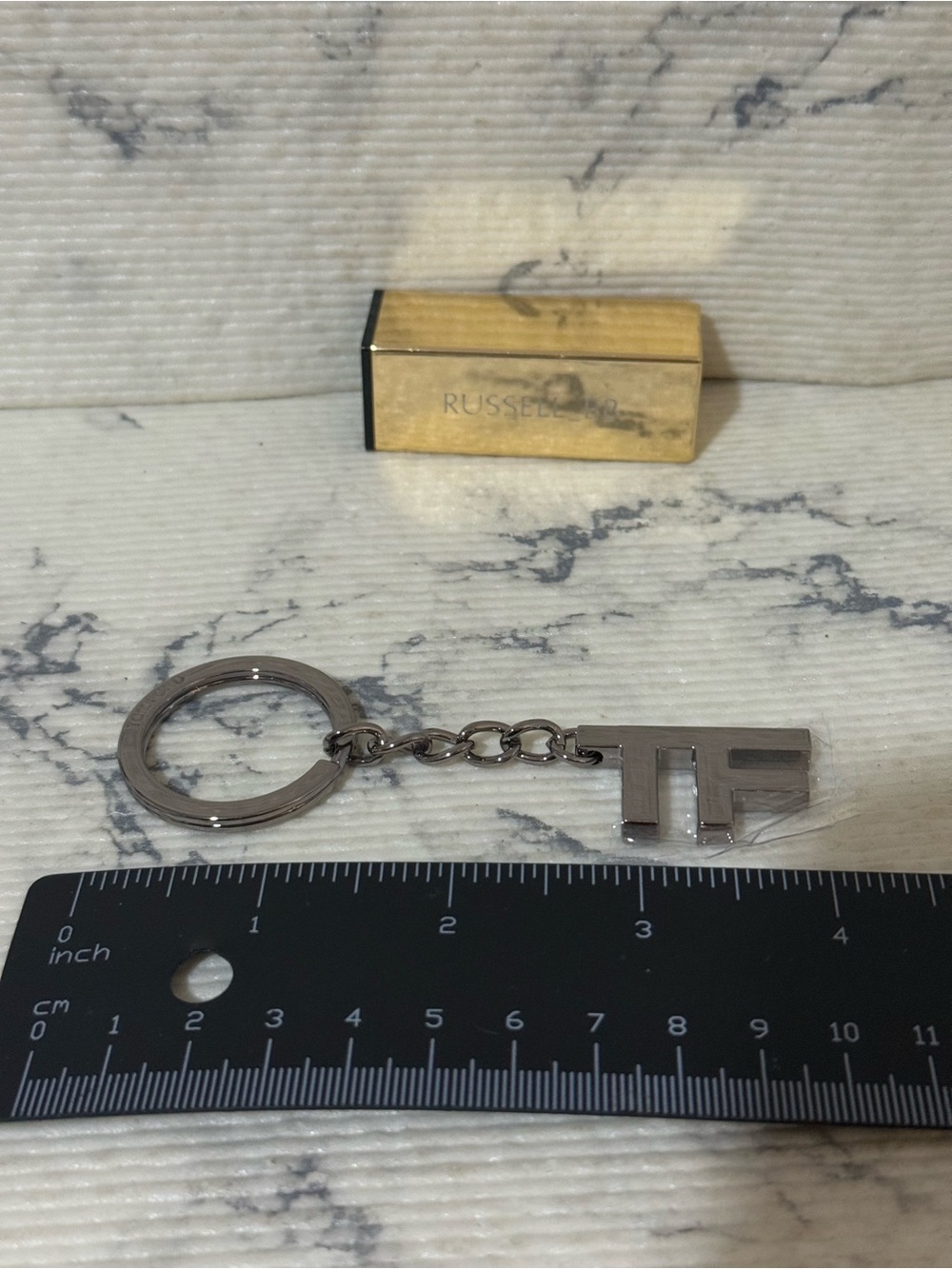 Tom Ford Beauty Metallic Gunmetal TF Logo Keychain - Picture 7 of 7